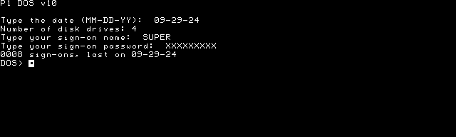 Screenshot of P1 DOS booting.